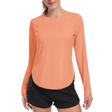Imagem de addigi Camisa de sol feminina FPS 50+ manga comprida para treino, corrida, caminhada, proteção UV, roupas de secagem rápida ao ar livre, "A" laranja, G