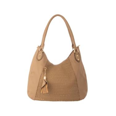 Imagem de Bolsa Hobo Feminina Grande Texturizada com Pingente Alça de Ombro/Transversal Elegante (Nude)