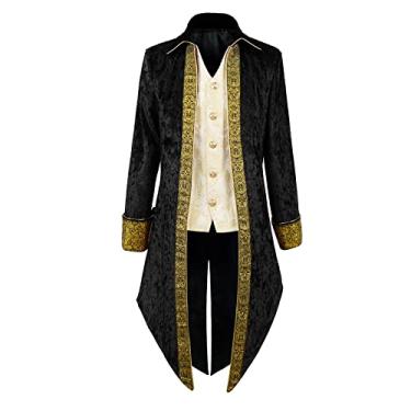 Imagem de IWQBQ Fantasia de pirata masculina jaqueta medieval renascentista casaco gótico de vampiro, Yt2306bk, M