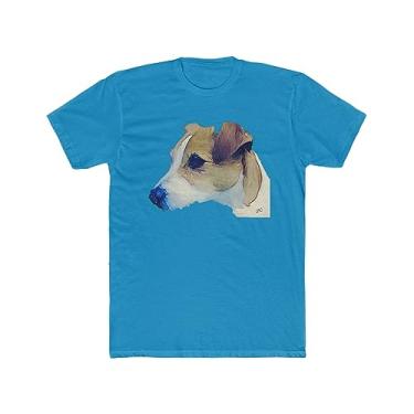 Imagem de Camiseta masculina de algodão Parson Jack Russell Terrier da Doggylips, Turquesa lisa, G
