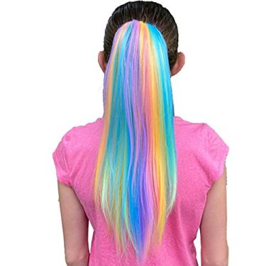 Imagem de Extensões de cabelo com clipe, acessórios de cabelo para meninas e crianças – giz temporário e não bagunçado – ótimo para festas, fantasias, de boneca para meninas 4 – 12 (arco-íris pastel)