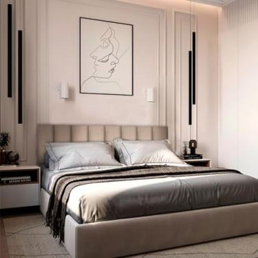 Imagem de Cabeceira Estofada Modular Cama Solteiro Casal Queen King Painel 1 Módulo Adesivo 45cmX20cm (Bege)