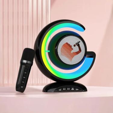 Imagem de Caixa de Som Portátil Karaokê com Microfone Sem Fio, Bluetooth, USB, Entrada Auxiliar, Som de , Efeitos de Voz, Iluminação RGB (Preto)