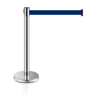 Imagem de MICHELANGELO Pedestal Organizador Separador de Fila Cromado com Fita Retrátil Azul 2 Metros de Comprimento (6)