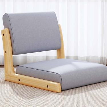 Imagem de Cadeira portátil sem pernas - Cadeira dobrável de chão para meditação, assento acolchoado de algodão e linho - Madeira de borracha - Cadeira ideal para sala de estar, cinza, 48 * 45 * 36 cm