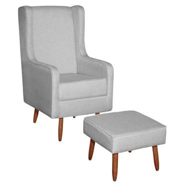 Imagem de Poltrona Amamentação Aquila Com Puff Linho Cinza Pés Palito - Fratello