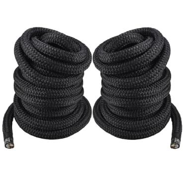 Imagem de NovelBee Pacote com 2 linhas de doca de nylon trançadas duplas de 2,5 cm x 10,7 m, cordas marinhas de amarração com ilhós de 61 cm, cordas de barco e laços para ancoragem