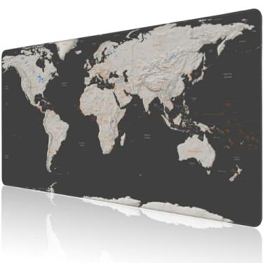 Imagem de Tapete de mesa, mapa-múndi vintage estendido grande mouse pad para mesa XXL, base de borracha antiderrapante bordas costuradas longo teclado de computador tapete de mouse pad para jogos de escritório