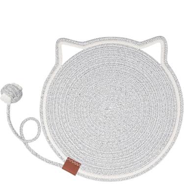 Imagem de VAGRSS Tapete arranhador para gatos, corda de algodão, almofada para arranhar gatos, com bola, para proteger móveis, dobrável, redondo, tamanho grande, 45 cm, cinza