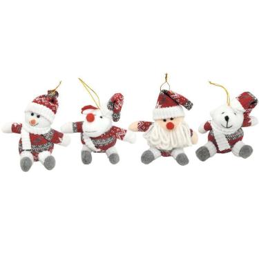 Imagem de Kit 4 Bonecos Pelúcia Pendente Natal 14cm Papai Noel, Boneco de Neve, Rena e Urso - Master Christmas
