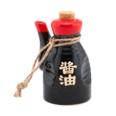 Imagem de Dispensador de óleo de cerâmica para cerâmica em estilo japonês Ponzu Vinegar Dispenser Shoyu com tampa de rolha, 200 ml, Red Black