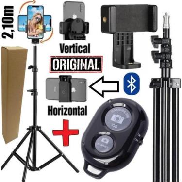 Imagem de Tripé Grande 2,10M Suporte Adaptador Celular Universal - Leffa Shop