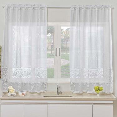 Imagem de Cortina Para Cozinha Renda Uva 2,00m X 2,50m Varão 2m - Branco