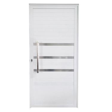 Imagem de Porta de Alumínio Lambril Branco com Puxador e Friso Linha 25 - DC, Es