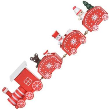 Imagem de Decoração Trem Locomotiva Vermelho Enfeite De Madeira 19cm - Genérico