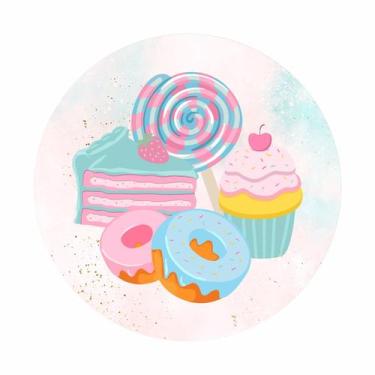 Imagem de Painel de Tecido Sublimado Doces Bolos e Pirulitos Candy Color Fundo A
