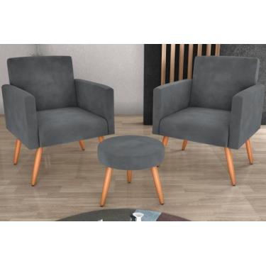 Imagem de Kit 2 Poltronas + Puff Dallas Veludo Cinza E425 - Matrix - LM DECOR