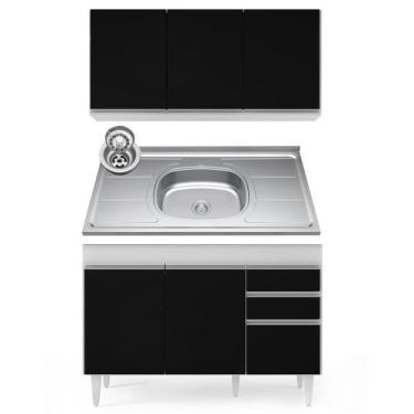 Imagem de Armário Aéreo Virgínia e Balcão Com Pia 120cm Michigan Branco/Preto - 