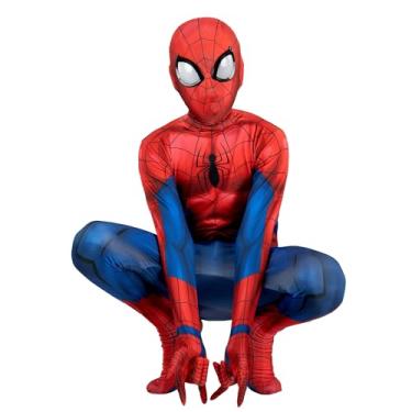 Imagem de MARVEL Traje Zentai oficial juvenil do Homem-Aranha - Macacão de elastano com design estampado e máscara removível de elastano e olhos de plástico