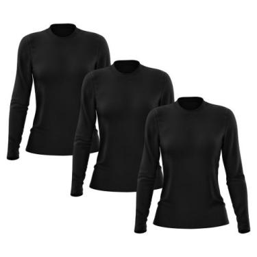 Imagem de Kit 3 Camisetas Feminina Manga Longa Segunda Pele Térmica Proteção Sol