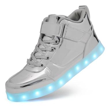 Imagem de GUANGJUFA Tênis de LED – Tênis iluminado, recarregável por USB, sapatos de dança para mulheres e homens, Prata, 13 Women/9.5 Men