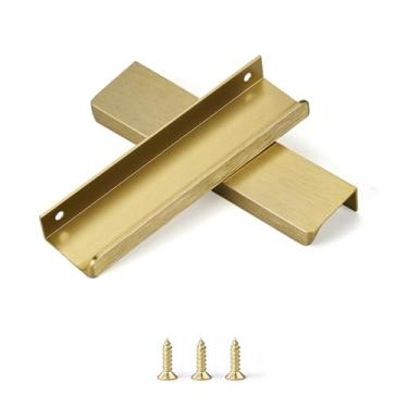 Imagem de Sunlithor Puxador de dedo para armários puxadores de gaveta de cozinha cômoda de porta de baixo perfil banheiro longo armário puxadores de alumínio 2 pacotes latão escovado 15 cm fácil instalação