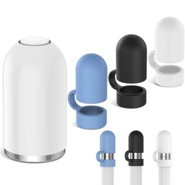 Imagem de iMangoo Capa de substituição magnética para Apple Pencil 1ª geração + pacote com 3 tiras protetoras de silicone antiperda para iPencil Gen 1 Stylus Pen Top Acessórios (branco, preto, azul)