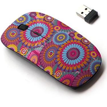 Imagem de Mouse sem fio de 2,4 G com design de padrão fofo para todos os laptops e desktops com nano receptor - flores decorativas estilizadas