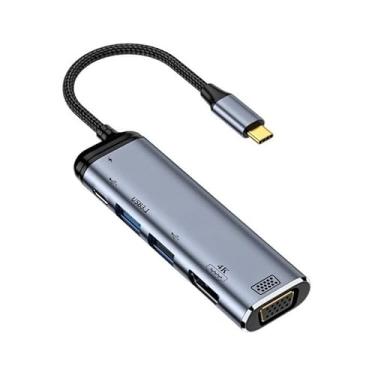 Imagem de xiwai Conversor USB 3.1 USB-C para HDMI VGA Dual USB 3.0 HUB Adaptador HDTV Multiportas 4K 60hz 1080p com porta de alimentação fêmea PD 100W