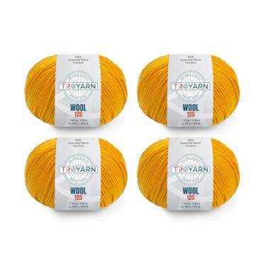 Imagem de Troyarn Lã 125 (pacote com 4 novelos) 100% lã fina de merino superwash peso leve #3 fio macio de tricô e crochê para crochê e tricô (4 x 50 ml) / (4 x 125 jardas) (10916 - amarelo)