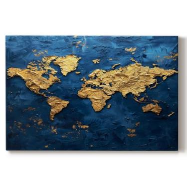 Imagem de Renditions Gallery Pinturas e impressões históricas de arte de parede vintage globo de ouro mapa-múndi em tela para sala de estar e varanda - 20 x 30 cm LT572