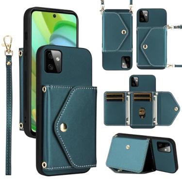 Imagem de Dswteny Capa carteira para Motorola Moto G Power 5G 2023 com cordão de pulso alça de ombro fina, suporte de cartão de crédito de couro PU, acessórios para celular GPower G5 mulheres homens verde