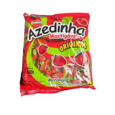 Imagem de Kit 2 Pacotes Bala Mastigável Azedinha Morango Icekiss 500g