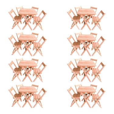 Imagem de Kit 8 Conjuntos Mesa Dobrável 70x70cm Para Bar Com 4 Cadeiras Em Madeira Maciça - Cru