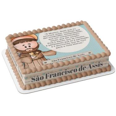 Imagem de Papel arroz e faixa para bolo festa aniversário oração São Francisco d