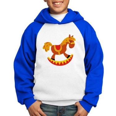 Imagem de Moletom Infantil Cavalo Balanço - Foca na Moda, Branco, Azul, 12
