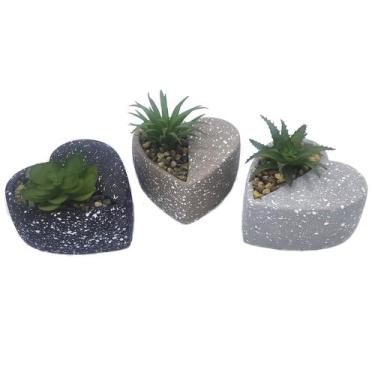 Imagem de Kit Planta Artificial Suculenta Decorativa Vaso Flor Coração decoração