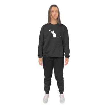 Imagem de Conjunto de Moletom Feminino Blusa Sem Capuz e Calça Jogger Estampado 