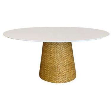 Imagem de Mesa De Jantar Cone Oval 140x90 cm Tampo Laca Branca Base Fibra Natura