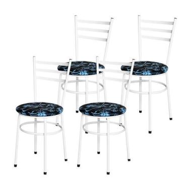Imagem de Conjunto 4 Cadeiras Epoxi Branca Para Cozinha Assento Estampado - Laum
