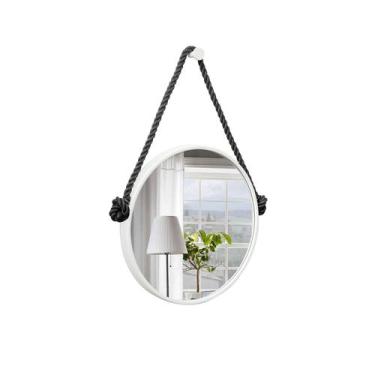 Imagem de Espelho Decorativo Adnet Branco Alça Sisal Black 60 cm Redondo - E2G D