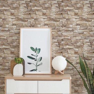 Imagem de Papel De Parede Adesivo Pedras Canjiquinha Bege Marrom 1m - Leliz Pape