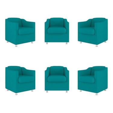 Imagem de Kit 06 Poltronas Sala De Espera Clinica - Dentista Suede Cor:azul Turquesa