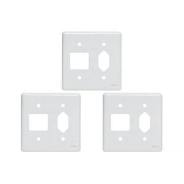 Imagem de Kit C/3 - Placa Perlex Branca 4X4 (2 Saida+Tomada) 23Pl2/1T, Branco