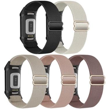 Imagem de Folavii Pacote com 5 pulseiras esportivas de nylon elástico compatíveis com Fitbit Charge 6/Fitbit Charge 5