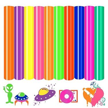 Imagem de HTVSTD Vinil de Transferência de Calor Neon Htv -12 * 10" 10 Folhas de Ferro Neon Em Vinil Verde Neon Htv Azul Neon de Transferência de Calor para Camisetas Compatíveis com Sillhoutte Cameo Ou Cricut