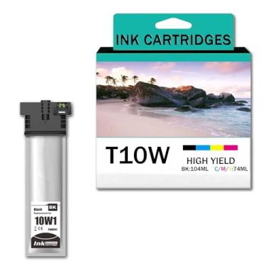 Imagem de Pacote com 4 cartuchos de tinta compatíveis T10W para Epson T10W100 T10W200 T10W300 T10W400 T10W400, trabalho de alto rendimento com impressoras EPSON WorkPorce Pro WF-C5390 WF-C5890, com chip,