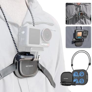 Imagem de REYGEAK Suporte magnético no peito para GoPro Hero 13, suporte de câmera com alça de peito ajustável, com garra dupla para GoPro Hero 12/11/10/9, DJI Action 5 4/DJI Pocket 3.