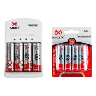 Imagem de Kit Carregador De Pilhas Mox + 8 Pilhas Aa 2600 mah Recarregáveis