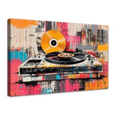 Imagem de Novatique Disco de vinil arte de parede música Banksy arte de parede de áudio vintage decoração de parede pop toca-discos impressão em tela decoração de sala de música arte pronta para pendurar, 61 x